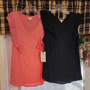 Terra & Sky Pink and Black Short Sleeve Tops
